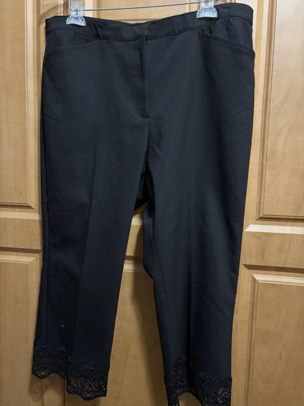 Ruby Road Women Cropped Pants Capris Size 16 Black Cotton Stretch Fancy Cuff